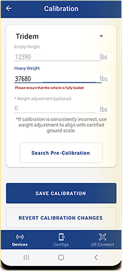 Air-Weigh app: calibration
