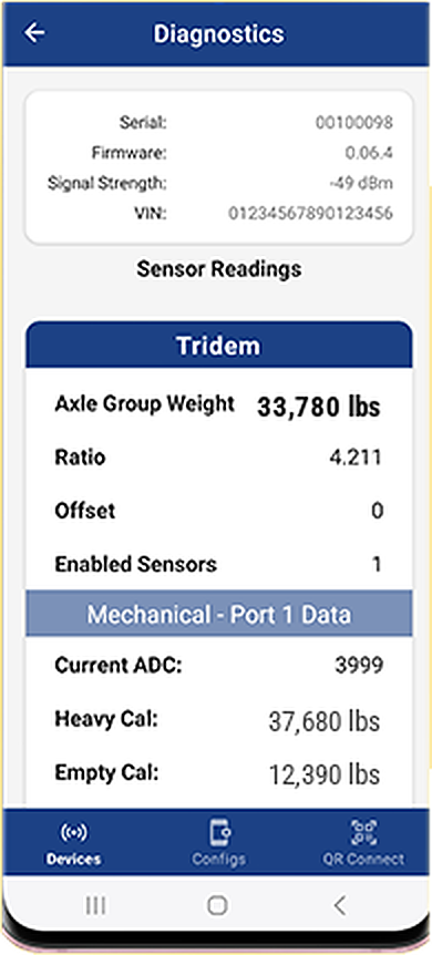 Air-Weigh app: diagnostics